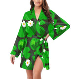 Frog waterlily pattern Women's Long Sleeve Belted Night Robe