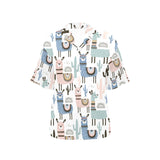 lama Alpaca cactus hand drawn pattern Women's All Over Print Hawaiian Shirt