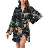 Bowling balls flame pattern Women's Long Sleeve Belted Night Robe