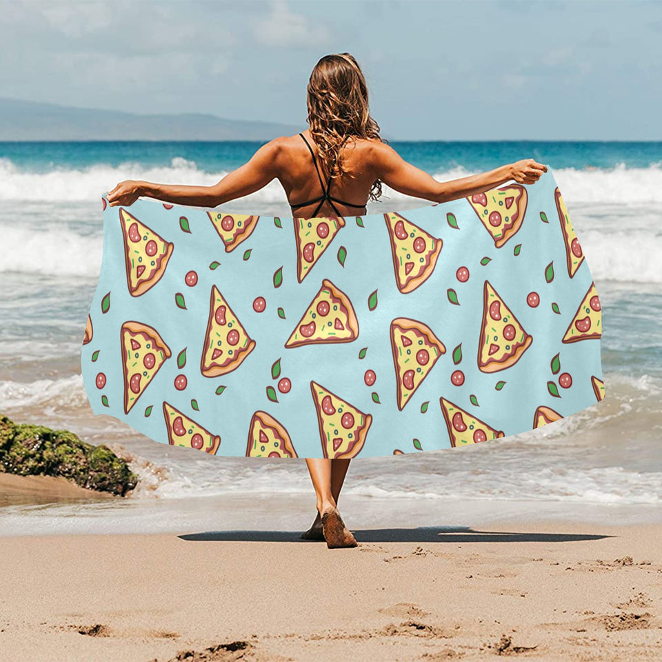 Hand drawn pizza blue background Beach Towel