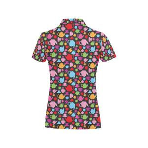 Tea pots Pattern Print Design 01 Women's All Over Print Polo Shirt