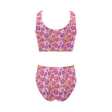 Hibiscus Pattern Print Design 01 Chest Bowknot High Waisted Bikini Swimsuit