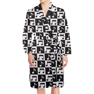 Music Notes Pattern Print Design 01 Men's Long Sleeve Belted Night Robe