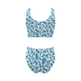 Coral Reef Pattern Print Design 01 Chest Bowknot High Waisted Bikini Swimsuit