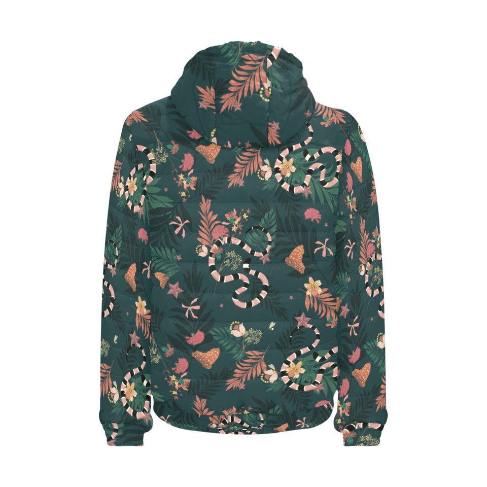 Snake forest pattern Men's Padded Hooded Jacket