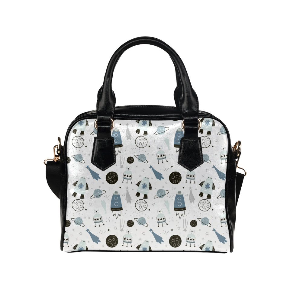 Hand drawn space elements space rocket star planet Shoulder Handbag