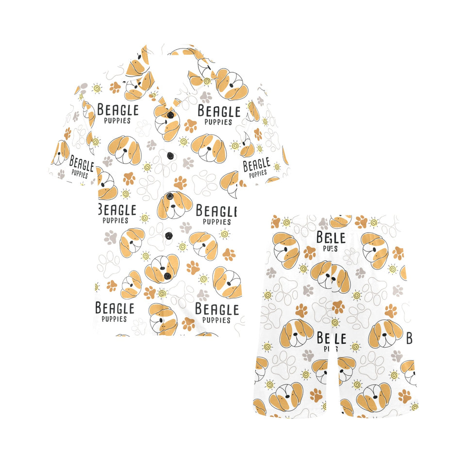 Cute beagle dog pattern background Men's V-Neck Short Pajama Set