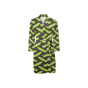 Green Peas Pattern Print Design 05 Men's Long Sleeve Belted Night Robe