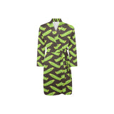 Green Peas Pattern Print Design 05 Men's Long Sleeve Belted Night Robe