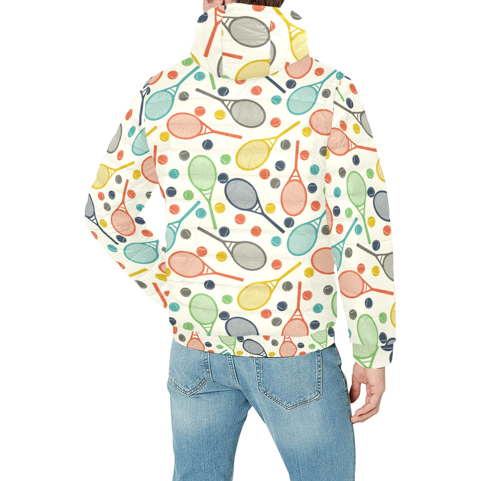 Tennis Pattern Print Design 03 Men's Padded Hooded Jacket