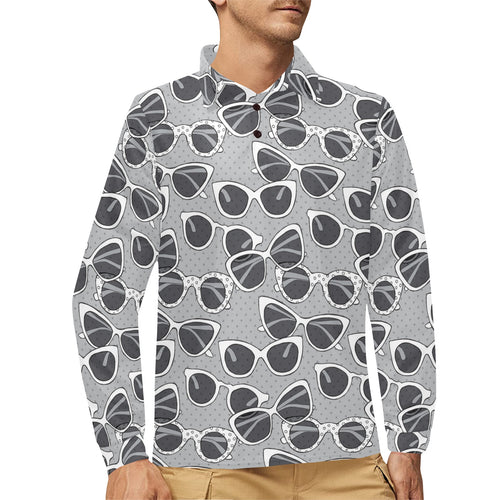 Sun Glasses Pattern Print Design 04 Men's Long Sleeve Polo Shirt