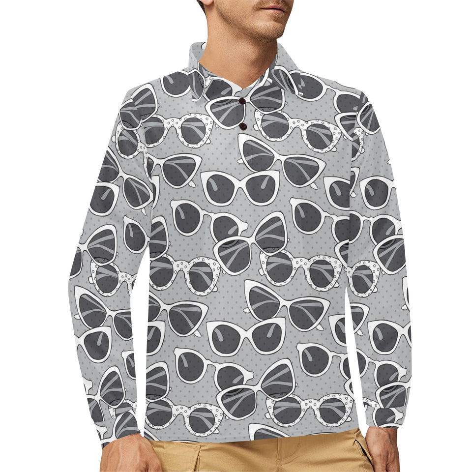 Sun Glasses Pattern Print Design 04 Men's Long Sleeve Polo Shirt