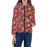 Tomato black background Women's Padded Hooded Jacket