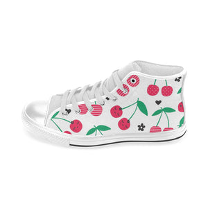 cherry pattern white background Men's High Top Canvas Shoes White