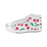 cherry pattern white background Men's High Top Canvas Shoes White