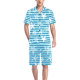 Starfish blue blackground Men's V-Neck Short Pajama Set