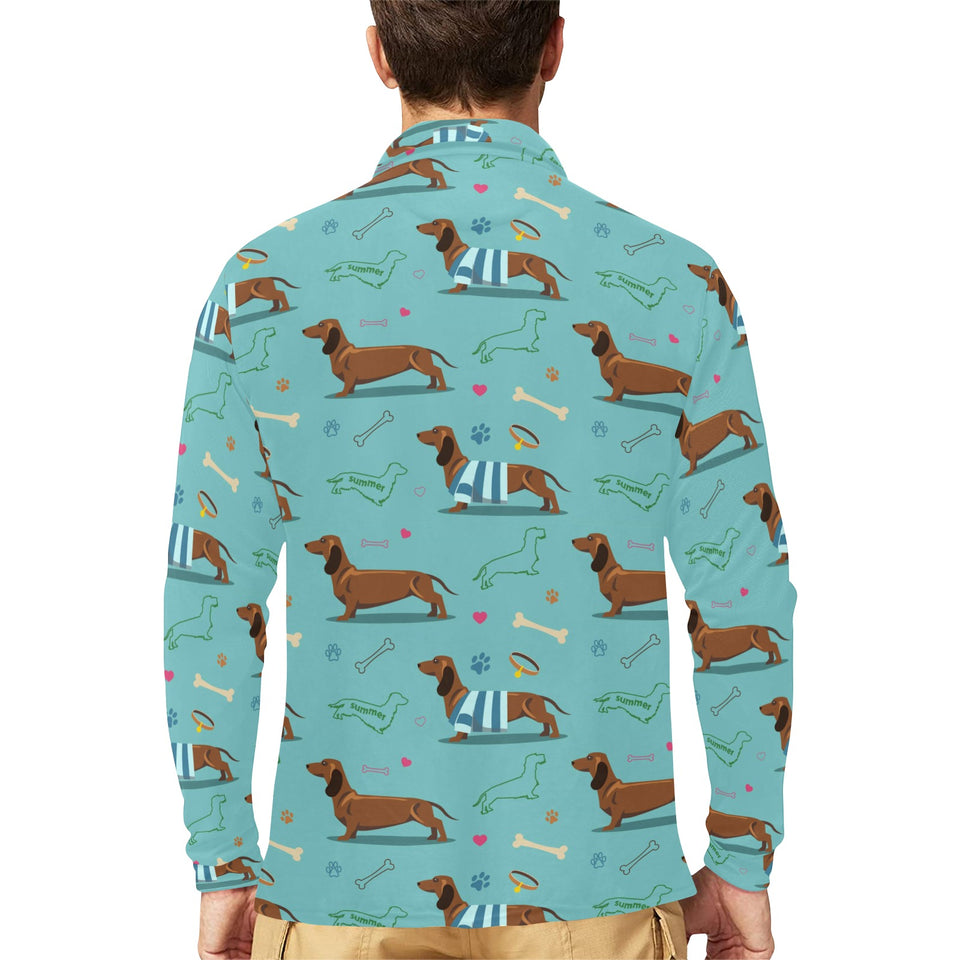 Dachshund decorative background Men's Long Sleeve Polo Shirt