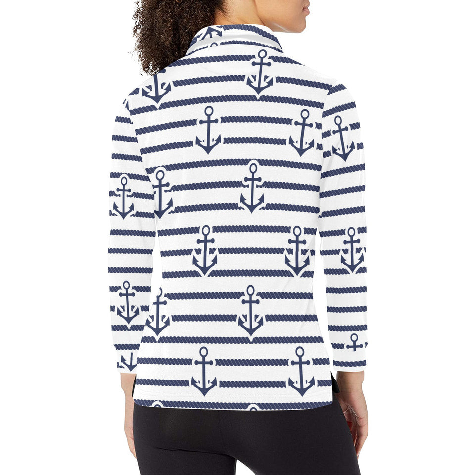 Anchor rope nautical pattern Women's Long Sleeve Polo Shirt