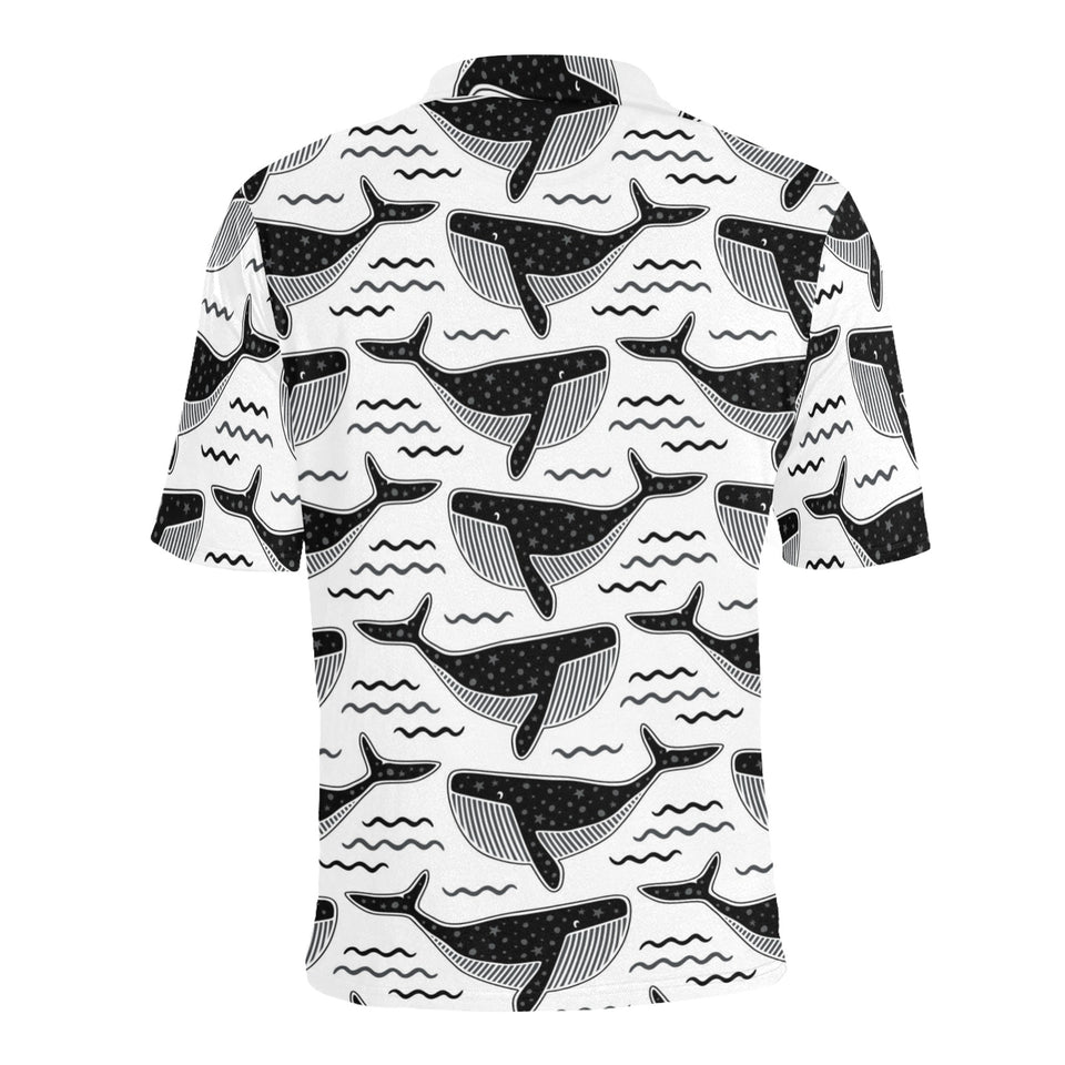 Black whale pattern Men's All Over Print Polo Shirt