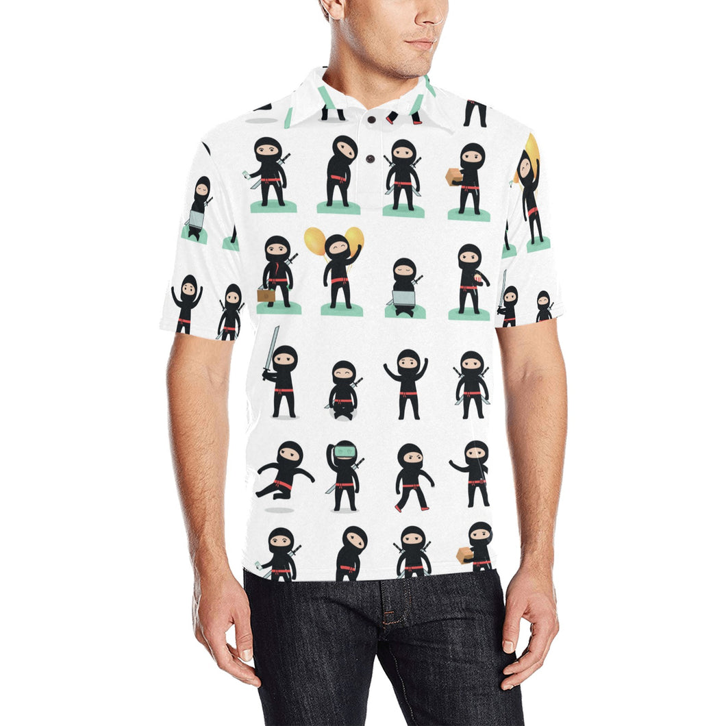 Cute ninja katana sword pattern Men's All Over Print Polo Shirt