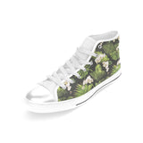 White orchid flower tropical leaves pattern blackg Women's High Top Canvas Shoes White