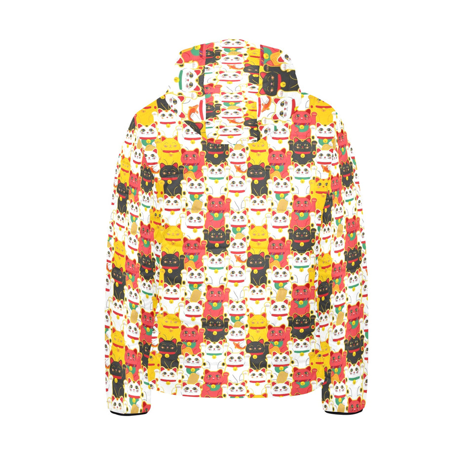 Colorful Maneki neko cat pattern Kids' Boys' Girls' Padded Hooded Jacket
