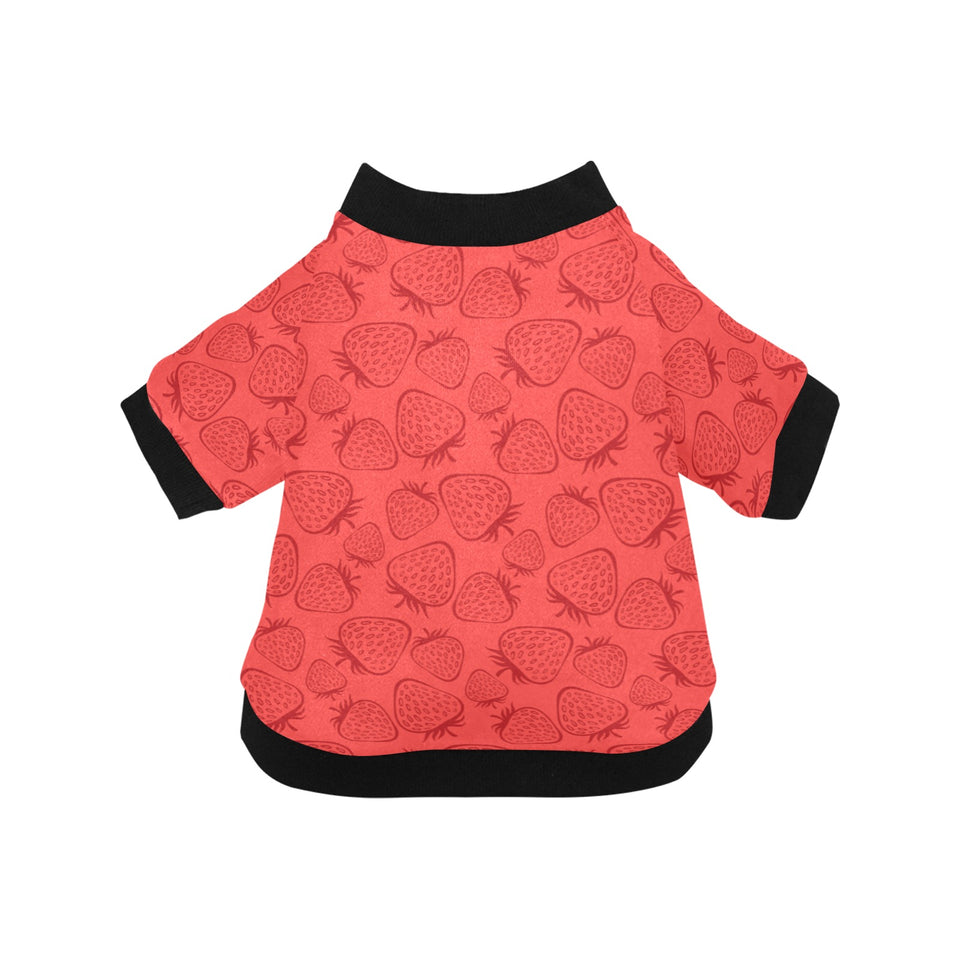 strawberry pattern red background All Over Print Pet Dog Round Neck Fuzzy Shirt