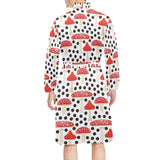 Red mushroom dot pattern Men's Long Sleeve Belted Night Robe