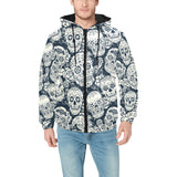 Sugar skull black white pattern Men's Padded Hooded Jacket