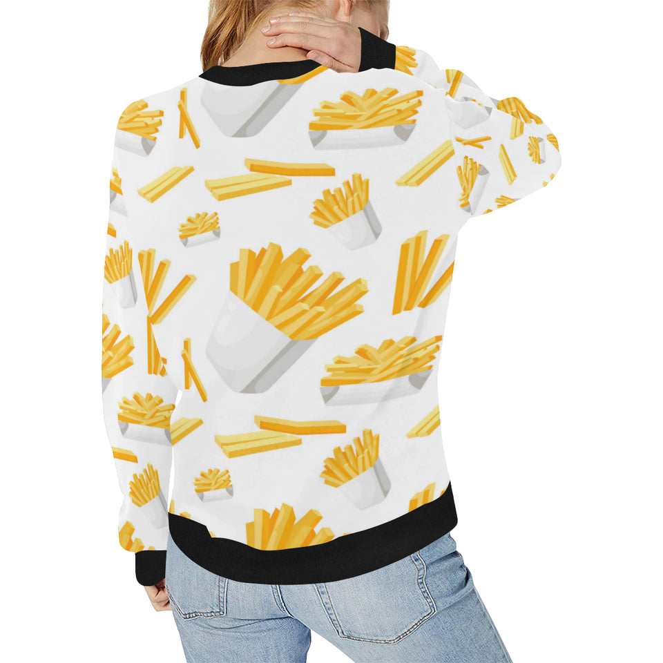 French fries white paper box pattern Women's Crew Neck Sweatshirt