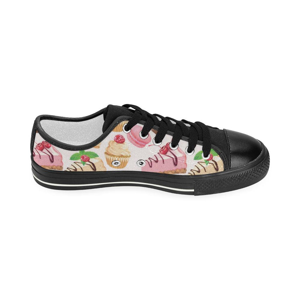 Cake cupcake sweets pattern Kids' Boys' Girls' Low Top Canvas Shoes Black