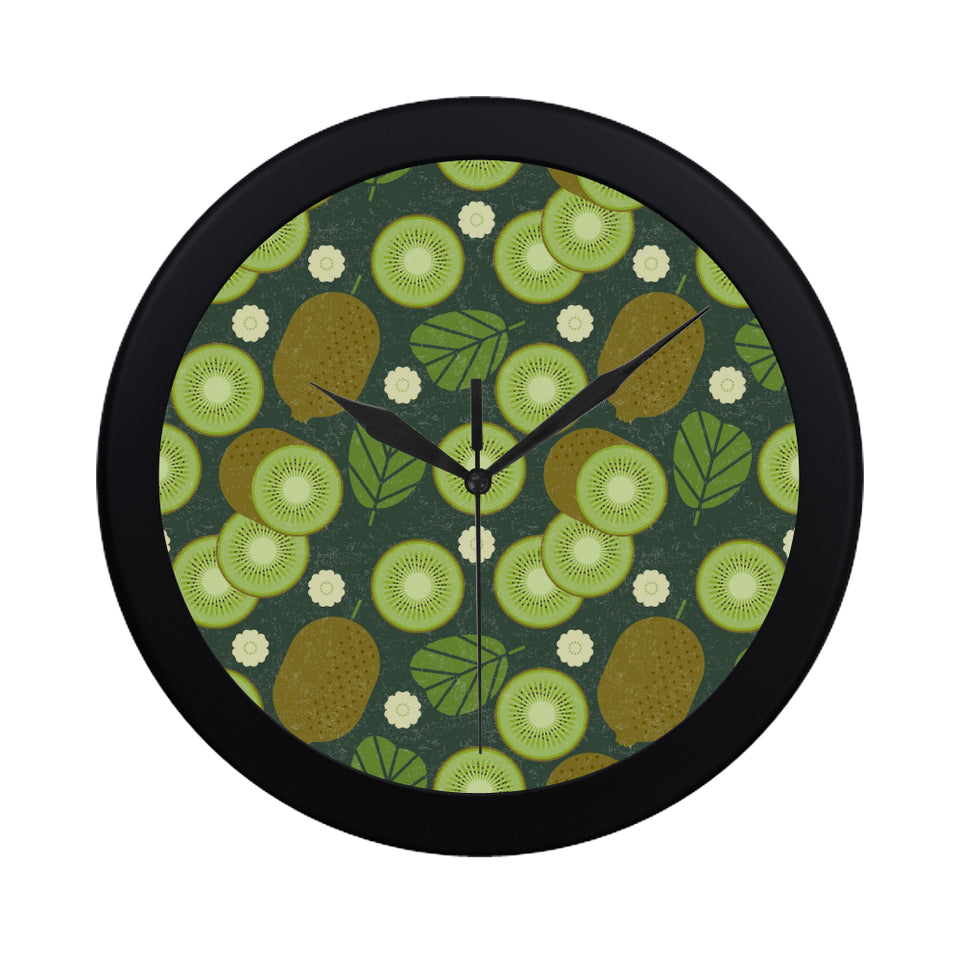 Whole sliced kiwi leave and flower Elegant Black Wall Clock