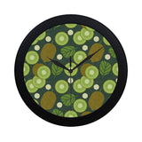 Whole sliced kiwi leave and flower Elegant Black Wall Clock