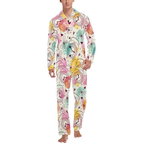 Clock butterfly pattern Men's Long Pajama Set