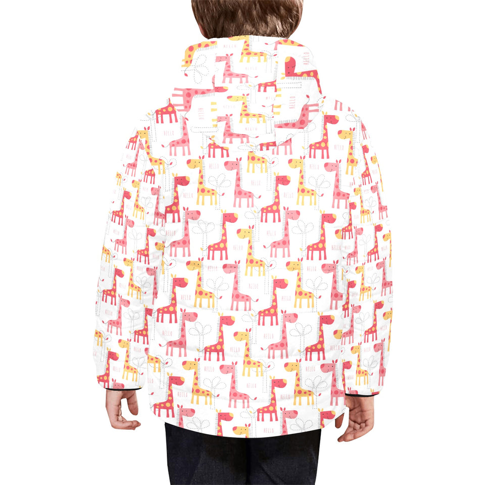 Giraffe Pattern Print Design 03 Kids' Boys' Girls' Padded Hooded Jacket