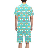 Rainbow pattern green background Men's V-Neck Short Pajama Set