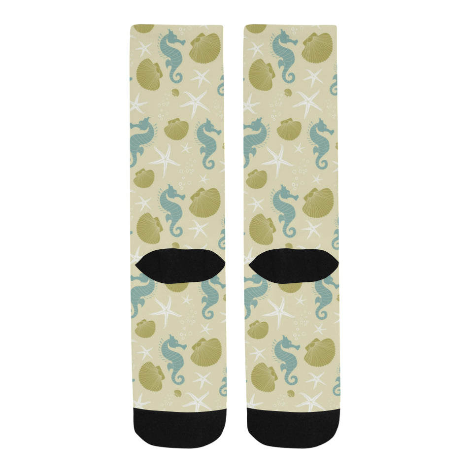 Seahorse shell starfish pattern background Crew Socks