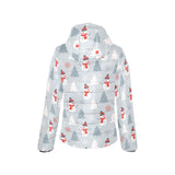 Snowman christmas tree snow gray background Women's Padded Hooded Jacket