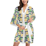 Pineapples pattern striped background Women's Short Kimono Robe