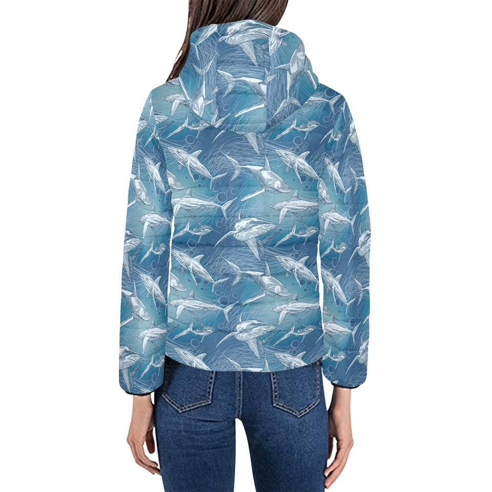 Shark hand drawn Women's Padded Hooded Jacket