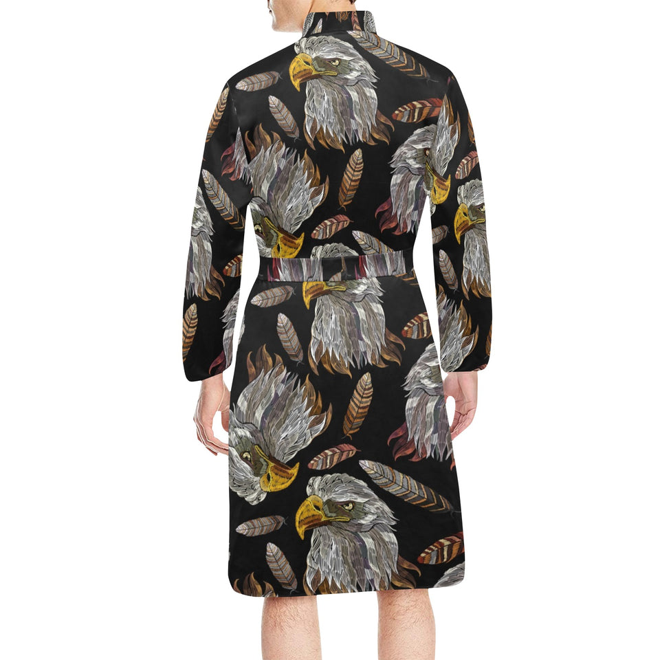 Eagle Pattern Print Design 05 Men's Long Sleeve Belted Night Robe
