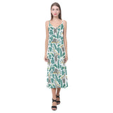 Cute sloths tropical palm leaves white background V-Neck Open Fork Long Dress