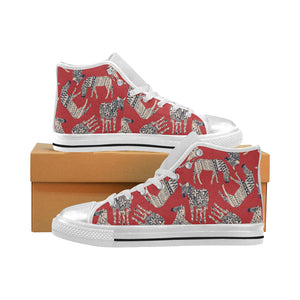 Zebra abstract red background Women's High Top Canvas Shoes White