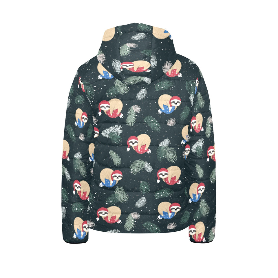 Cute sloths sleeping christmas ball santa hat patt Kids' Boys' Girls' Padded Hooded Jacket