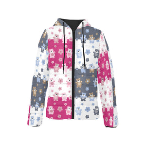 Teddy Bear Pattern Print Design 03 Women's Padded Hooded Jacket