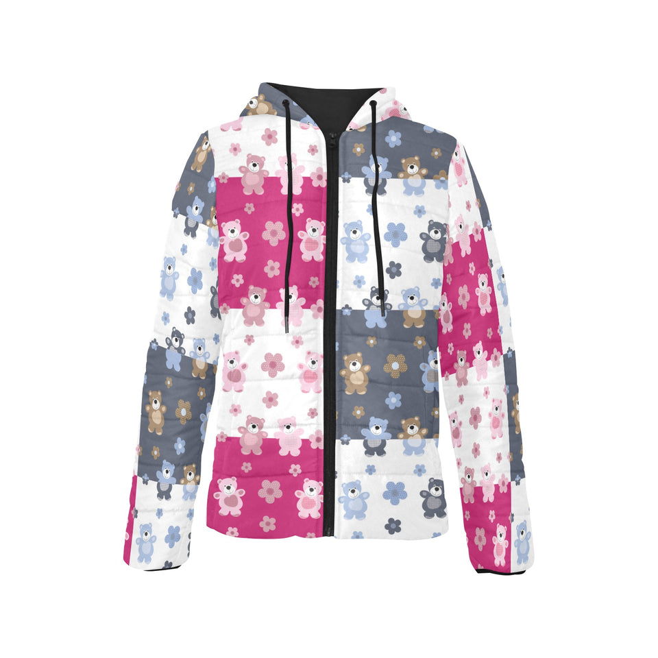 Teddy Bear Pattern Print Design 03 Women's Padded Hooded Jacket