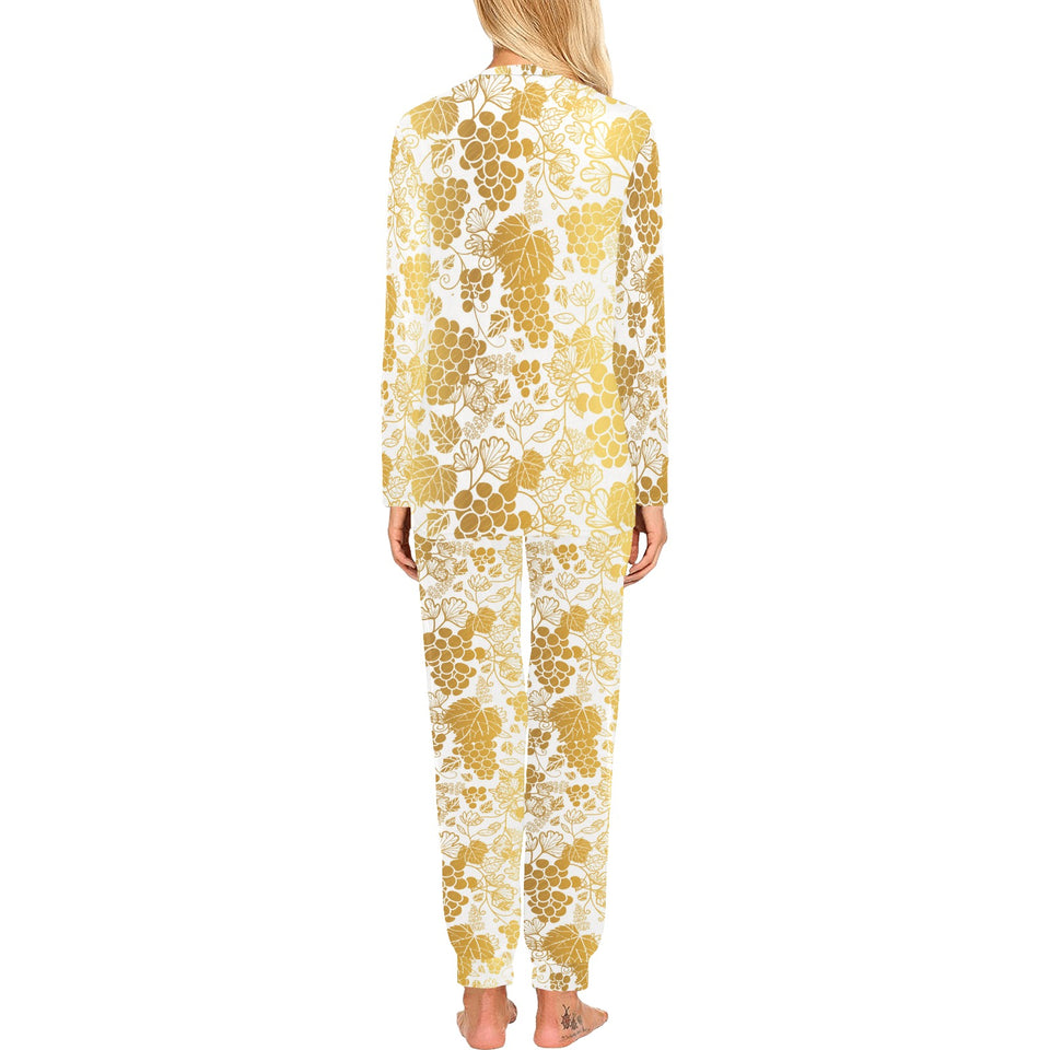 Gold grape pattern Women's All Over Print Pajama Set