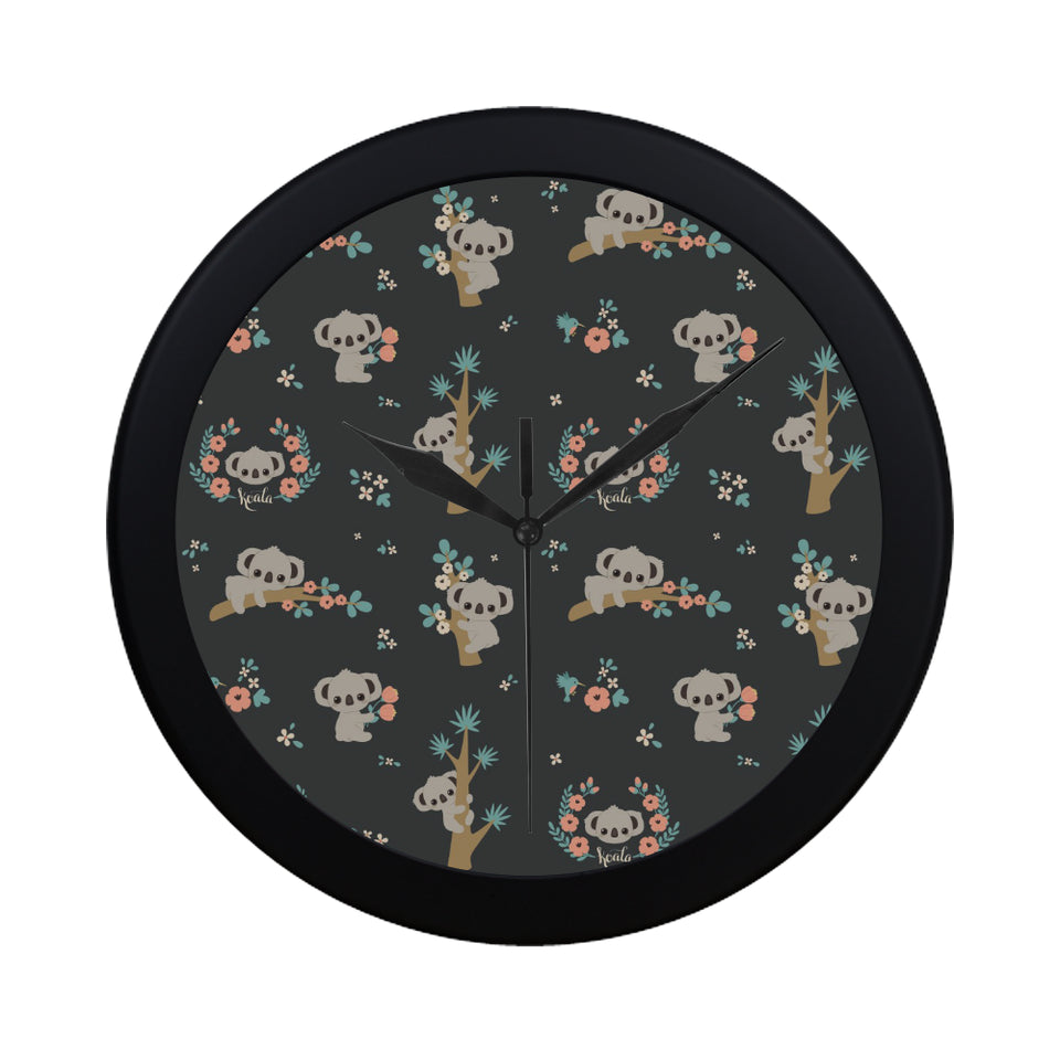Cute koala pattern Elegant Black Wall Clock