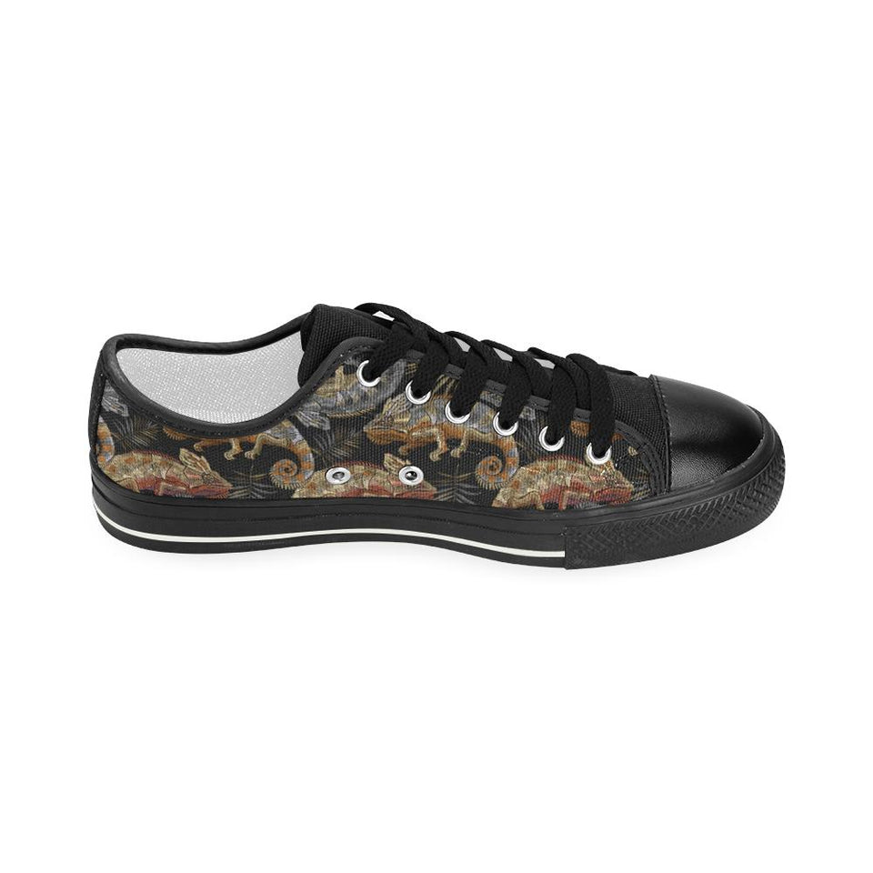 Chameleon lizard tropical leaves palm tree Kids' Boys' Girls' Low Top Canvas Shoes Black