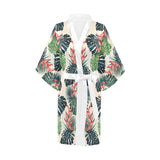 heliconia flowers, palm and monstera leaves Women's Short Kimono Robe